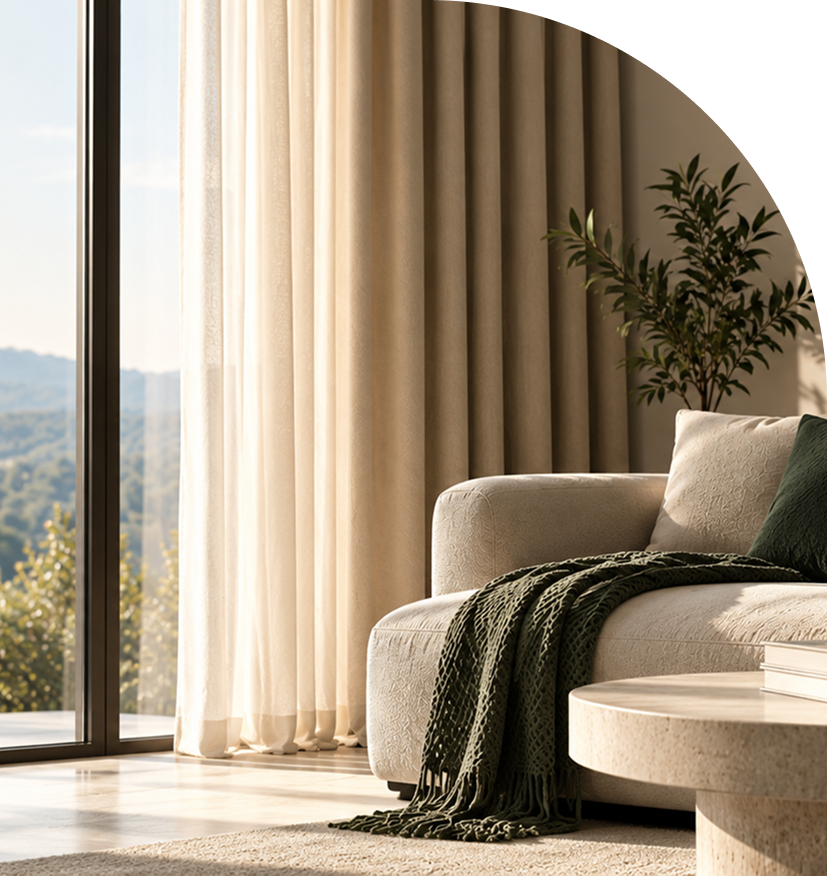 Kinetic Drapes living room with curtains