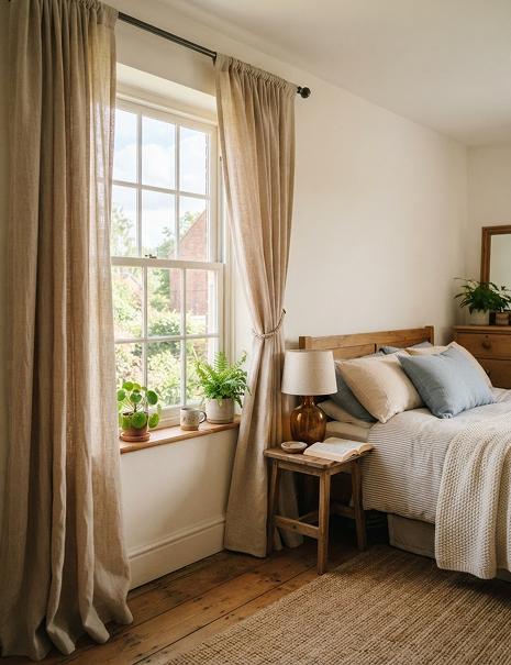 Kinetic Drapes bedroom with curtains