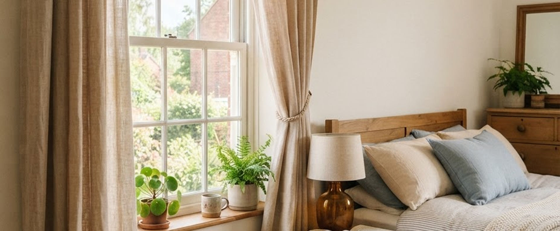 Kinetic Drapes bedroom interior with curtains